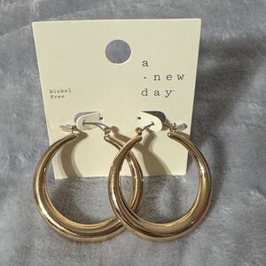 a new day Shiny Gold Color Thick Hoop Earrings